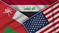 Iraq United States of America Oman Flags Together Fabric Texture Illustration