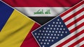 Iraq United States of America Romania Flags Together Fabric Texture Illustration