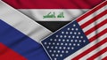 Iraq United States of America Russia Flags Together Fabric Texture Illustration