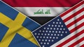 Iraq United States of America Sweden Flags Together Fabric Texture Illustration