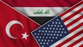 Iraq United States of America Turkey Flags Together Fabric Texture Illustration