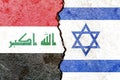 Iraq vs Israel flags on cracked wall, political conflict concept Royalty Free Stock Photo