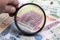 Iraqi dinar in a magnifying glass Royalty Free Stock Photo