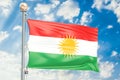 Iraqi Kurdistan flag waving in blue cloudy sky, 3D rendering