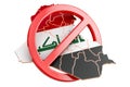 Iraqi map with forbidden sign, 3D rendering Royalty Free Stock Photo