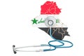 Iraqi map with stethoscope, national health care concept, 3D rendering