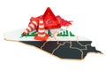 Iraqi map with traffic cones and warning triangle, 3D rendering Royalty Free Stock Photo