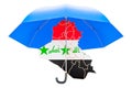 Iraqi map under umbrella. Security and protect or insurance conc