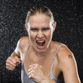 Irate Female Fighter Screaming at the Camera