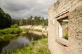 Irbe river, beautiful steep banks and abandoned military object, Latvia Royalty Free Stock Photo