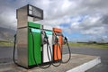 Ireland, Achill Island, Aug 20th 2010 Vintage fuel dispenser with irish colors Royalty Free Stock Photo