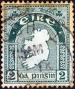 IRELAND - CIRCA 1922: A stamp printed in Ireland shows Map of Ireland, circa 1922. Royalty Free Stock Photo