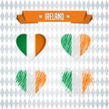 Ireland Collection of four vector hearts with flag. Heart silhouette