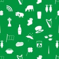 Ireland country theme icons green and white seamless