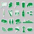 Ireland country theme symbols green stickers set