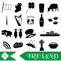Ireland country theme symbols outline icons set