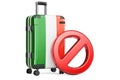 Ireland Entry Ban. Suitcase with Irish flag and prohibition sign. 3D rendering