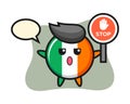 Ireland flag badge character illustration holding a stop sign