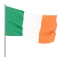 Ireland flag blowing in the wind. Background texture. 3d rendering, wave. Isolated on white