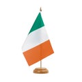 Ireland Flag, small wooden irish table flag, isolated on white background Royalty Free Stock Photo