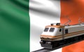 Ireland flag with speed train 3d rendering