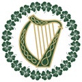 Ireland Harp musical instrument in vintage, retro style, illustration on the theme of St. Patricks day celebration