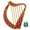 Ireland Harp Musical Instrument In Vintage, Retro Style, Illustration On The Theme Of St. Patricks Day Celebration