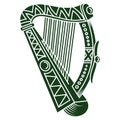 Ireland Harp Musical Instrument In Vintage, Retro Style, Illustration On The Theme Of St. Patricks Day Celebration