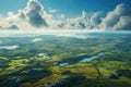 Ireland landscape. Sown fields by agriculturalists. Aerial drone view. Generative AI Art. Beautiful view