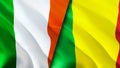 Ireland and Mali flags. 3D Waving flag design. Ireland Mali flag, picture, wallpaper. Ireland vs Mali image,3D rendering. Ireland