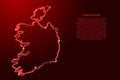 Ireland map from the contour red brush lines different thickness and glowing stars on dark background. Vector illustration