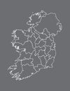 Ireland map vector with counties using white border lines on black background Royalty Free Stock Photo