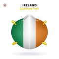 Ireland Quarantine Mask with Flag. Medical Precaution Concept. Vector illustration Coronavirus isolated on white