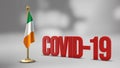 Ireland realistic 3D flag and Covid-19 illustration.