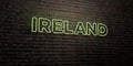 IRELAND -Realistic Neon Sign on Brick Wall background - 3D rendered royalty free stock image