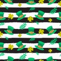 Ireland Saint Patrick hat on striped seamless pattern.