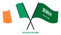 Ireland and Saudi Arabia Flags Crossed And Waving Flat Style. Official Proportion. Correct Colors