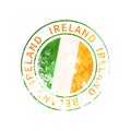 Ireland sign, vintage grunge imprint with flag on white Royalty Free Stock Photo