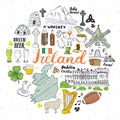 Ireland Sketch Doodles. Hand Drawn Irish Elements Set