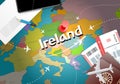 Ireland travel concept map background with planes, tickets. Visit Ireland travel and tourism destination concept. Ireland flag on