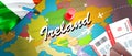 Ireland travel concept map background with planes, tickets. Visit Ireland travel and tourism destination concept. Ireland flag on