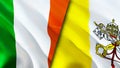 Ireland and Vatican City flags. 3D Waving flag design. Ireland Vatican City flag, picture, wallpaper. Ireland vs Vatican City