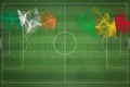 Ireland vs Mali Soccer Match, national colors, national flags, soccer field, football game, Copy space