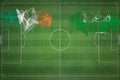 Ireland vs Saudi Arabia Soccer Match, national colors, national flags, soccer field, football game, Copy space