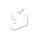 Ireland - white 3D silhouette map of country area with dropped shadow on white background. Simple flat vector