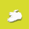 Ireland - white 3D silhouette map of country area with dropped shadow on green background. Simple flat vector