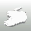 Ireland - white 3D silhouette map of country area with dropped shadow on grey background. Simple flat vector