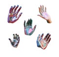Iridescence 3d holographic Hands isolated on a white background, 3d rendering concept.