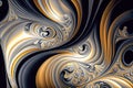 Iridescent abstract background, with gold and silver swirls over black Royalty Free Stock Photo