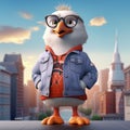 3d Cartoon Seagull With Urban Style - Super Cute Eagle With Glasses